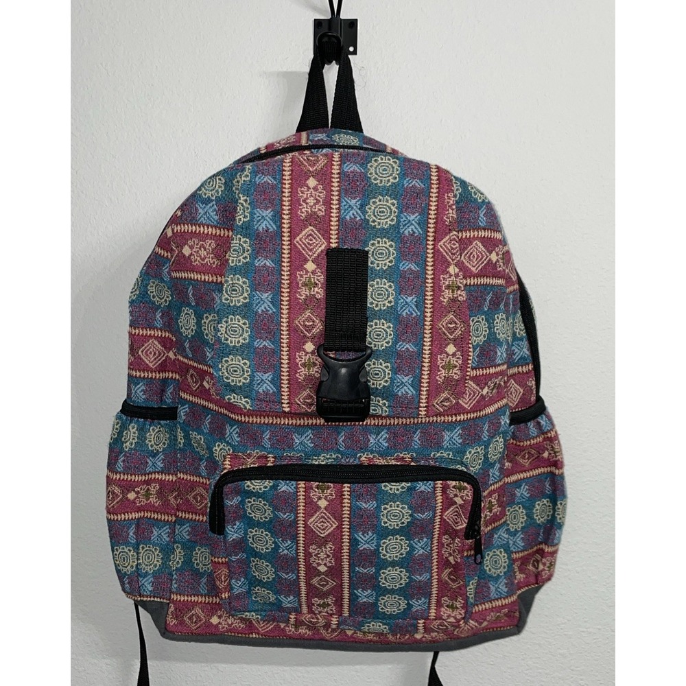 Tribal Print Canvas Backpack Boho‎ Pockets Aztec Print